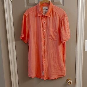 Men's 100% Linen Coral Button Down Shirt Size Medium